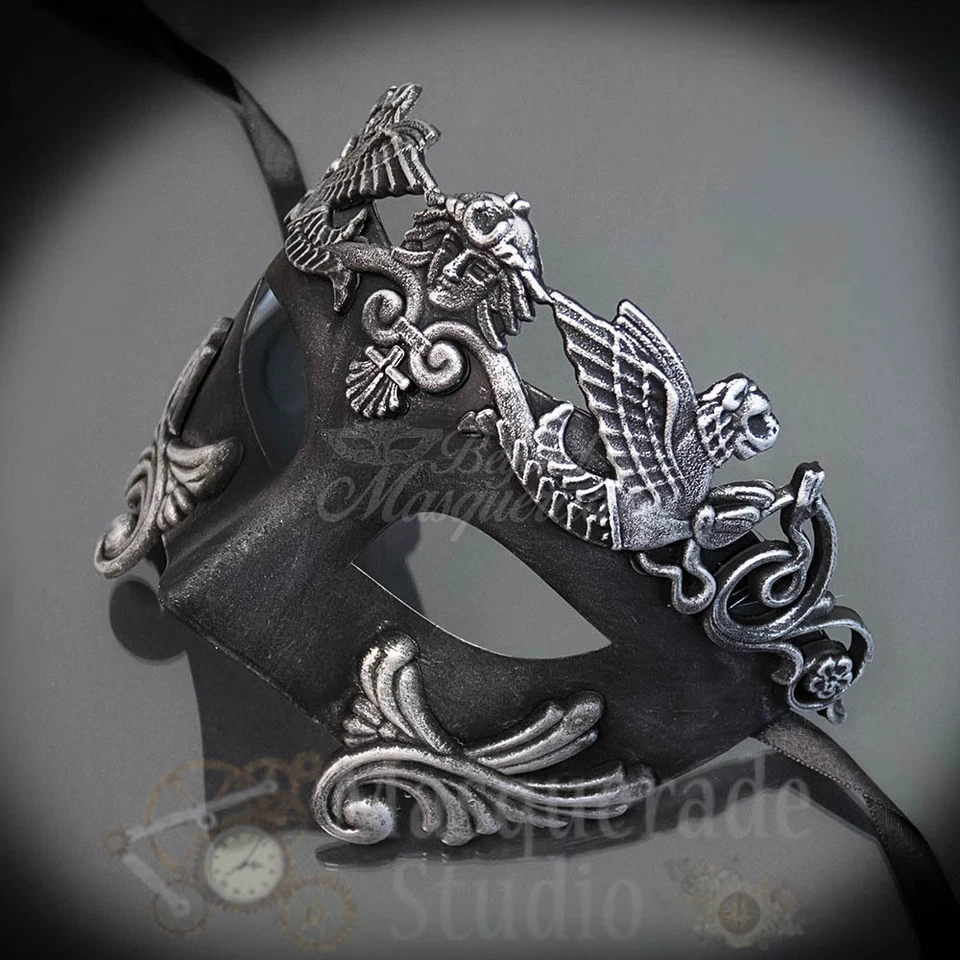 Mens Greek Roman Warrior Venetian Costume Theatre Masquerade Ball Mask [Silver] - Image 3 of 4
