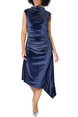Destination 365 Women's Mock Neck Side Gathered Midi Dress Midnight