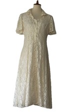 Vintage Dawn Joy II Lace Dress Set Sz 14P Ivory Floral Corset Back USA Made