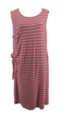 Talbots Midi Dress Womens 2X Pink Striped Side Tie Sleeveless Terry Knit Casual