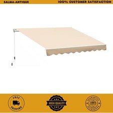 10ft x 8ft Manual Retractable Patio Awning UV Protection Beige