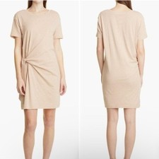 Vince Womens Striped Beige Short Sleeve Side-Knot T-Shirt Dress XL