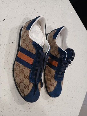 Gucci Two Tone GG Canvas and Suede Web Detail Sneakers Size 9D