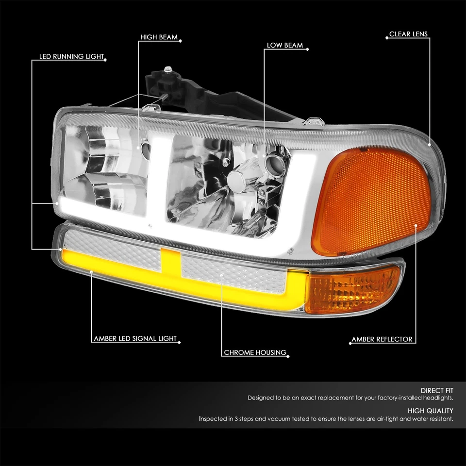 Ajuste 99-07 Sierra Yukon LED DRL+ Señal de giro Faro Parachoques Lámpara Cromo/Ámbar Foto 2 de 4