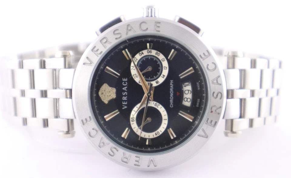 Reloj Pulsera Versace de Lujo para Hombres Cuarzo Cronógrafo Esfera Negra "Fecha" Banda de Acero Foto 4 de 4