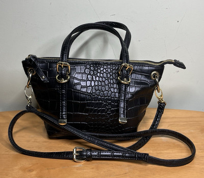 Olivia + Joy Black Alligator Embossed Faux Leather Handbag Tote Purse Crossbody