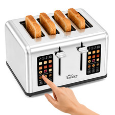 Toastley 4-Slice Smart Toaster Touchscreen, 120mm Slots, 1760W, Silver Steel