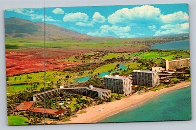 Kaanapali Beach Maui Hawaii Aerial View Hotels Golf Course Plastichrome