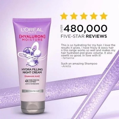 L'Oreal Paris Hyaluron Moisture Night Cream | 72H Hydration For Dry Hair --180ml