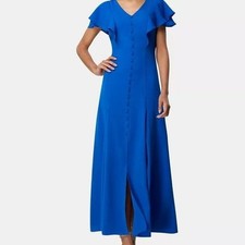 NWT TAHARI Arthur Levine 10 Flutter Sleeve Georgette Maxi Dress Blue 132016