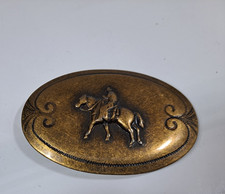 Vintage Cowboy Raised Tall in the Saddle Belt Buckle Copper Colored Metal