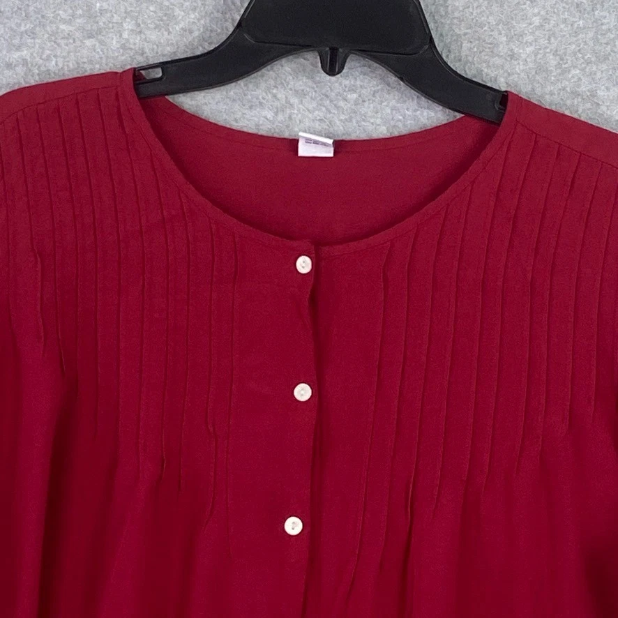 Old Navy Top Womens XL Red Button Up Long Sleeve Pintuck Rayon Blouse - Image 2 of 4