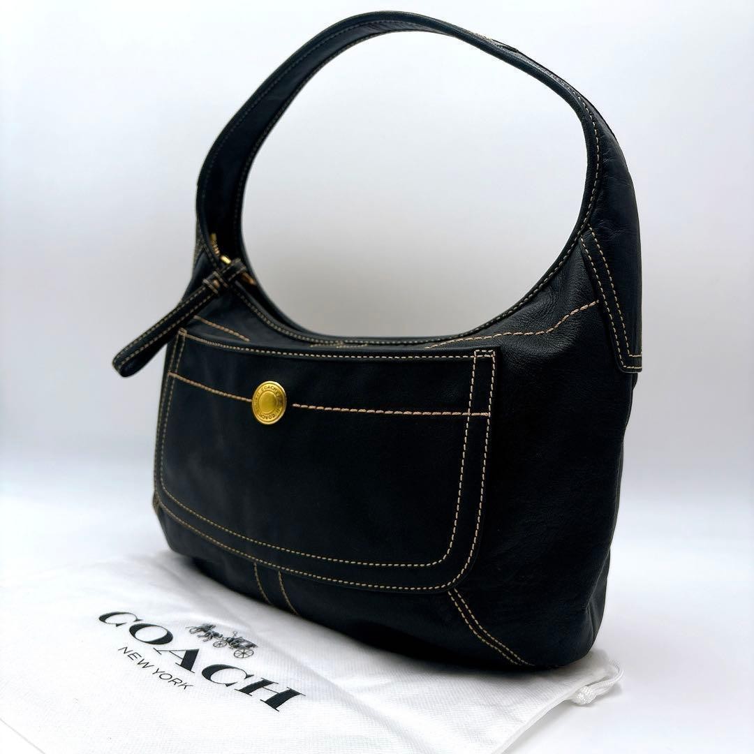 Coach Women's Shoulder Bag Handbag Purse Black Leather Solid Used Bag