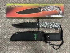 + Tac Xtreme 12" Black Stainless Steel Blade Skull Green Eyes Camo TX-1458WSC