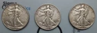 *3* US MINT -1943, 1944, & 1945 "WALKING LIBERTY" 90% SILVER HALF DOLLARS
