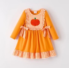 NEW Boutique Pumpkin Girls Long Sleeve Chenille Patch Dress
