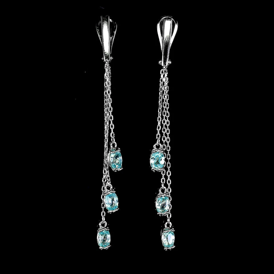 925 Orecchini Argento Sterling Ovale Blu Zircone 6x4mm Gemma Gioielli - Immagine 2 di 4