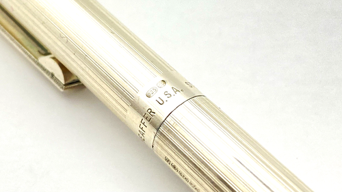VINTAGE SHEAFFER TARGA BALLPOINT PEN STERLING SILVER LINED PATTERN MADE IN USA - Picture 5 of 10