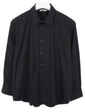 SUITSUPPLY Slim Fit Formal Shirt Men's 3XL Spread Neck Button Up Black