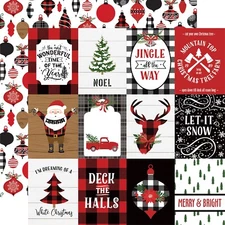 2 Sheets Echo Park A LUMBERJACK CHRISTMAS 12x12 Cardstock - 3x4 Journaling Cards