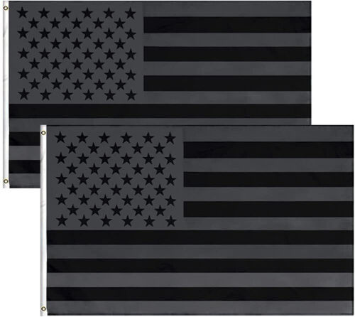 Set of 2 3x5FT All Black American Flag US Black Flag Decor Blackout USA 100D - Afbeelding 1 van 4
