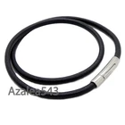 14"~40" 3/4/5mm Black Round Genuine Leather Cord Stainless Steel Lock Necklace