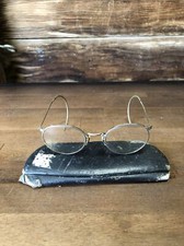 Antique Wire Rim Reading Glasses Rat Tail with Case Frame Only