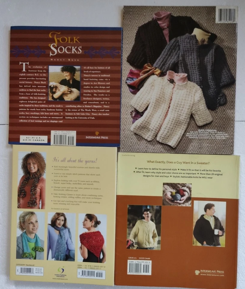 KNITTING PATTERN BOOK LOT (4) ~ SOCKS, LEARN HOW, SCARVES, SWEATERS, FOR MEN - Image 2 of 2