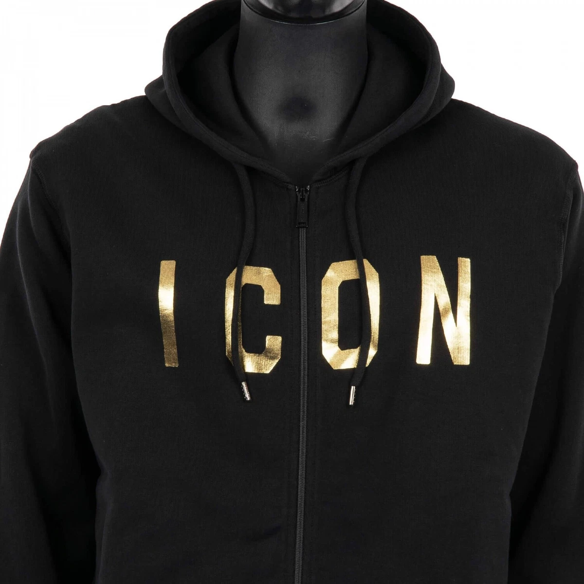 DSQUARED2 Dsquared Icon Wide Fit Hoodie Hoody Jacket Logo Black Gold 09544