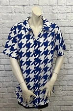 ANTTHONY WOMEN’S BLUE WHITE GEOMETRIC HOUNDSTOOTH PRINT SHORT SLEEVE TOP SIZE M