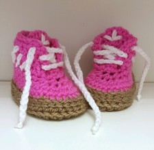 New BABY CROCHET SHOES YOURS BABY'S NAME TRAINERS HANDMADE SNEAKERS PINK