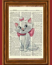 Marie Aristocats Dictionary Art Print Poster Picture Disney Cat Vintage Book