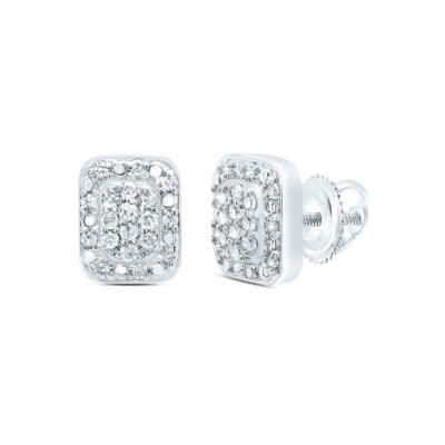 Sterling Silber weiße Diamant Cluster Rechteck Halo Ohrstecker 1/8 ct.