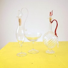 coppia di bottigliette in vetro soffiato vintage più coppetta in cristallo in...