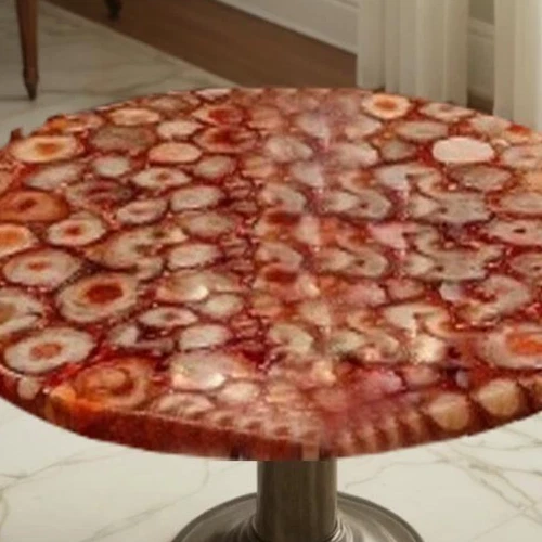 Mesa de piedra de ágata roja de lujo - losa de cristal genuino - muebles de acento único Foto 4 de 4