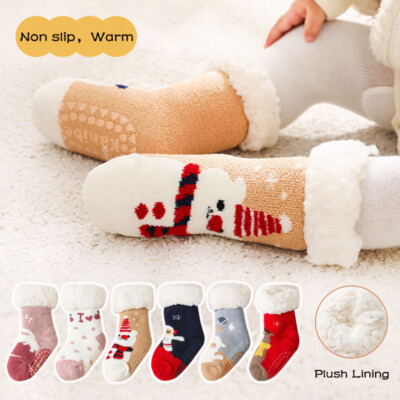 Anti Skid Toddler Girl Boy Fuzzy Socks Newborn Infant Grips Socks