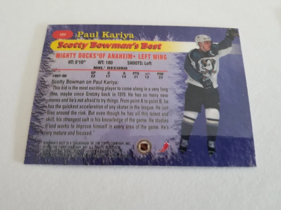 Paul Kariya 1998-99 Bowman's Best Scotty Bowman's Best #SB9 - Image 2 of 2