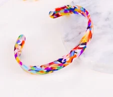 Lucite Bracelet Multi-Color Cuff Bangle Fiesta Colors 1/2" USA Fast Ship