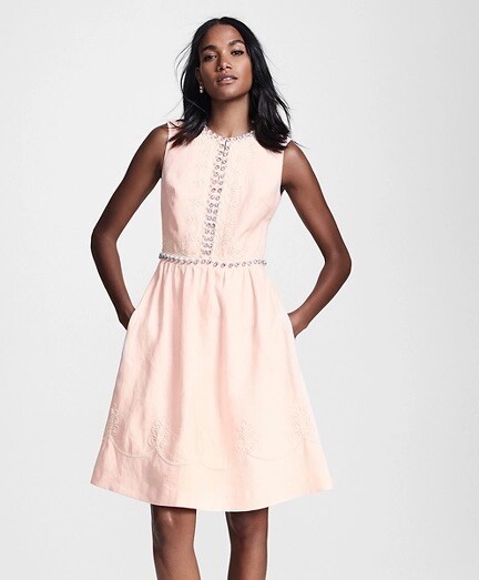 Brooks Brothers Peach Linen Dress w/ Rhinestone Accents Size Spring  Wedding