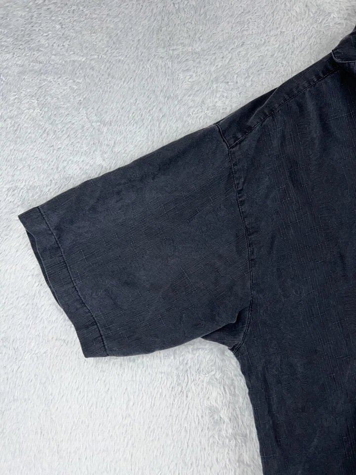 Camisa vintage Avanti adulto extra grande preta com botões acampamento havaiano 100% seda - Imagem 3 de 4