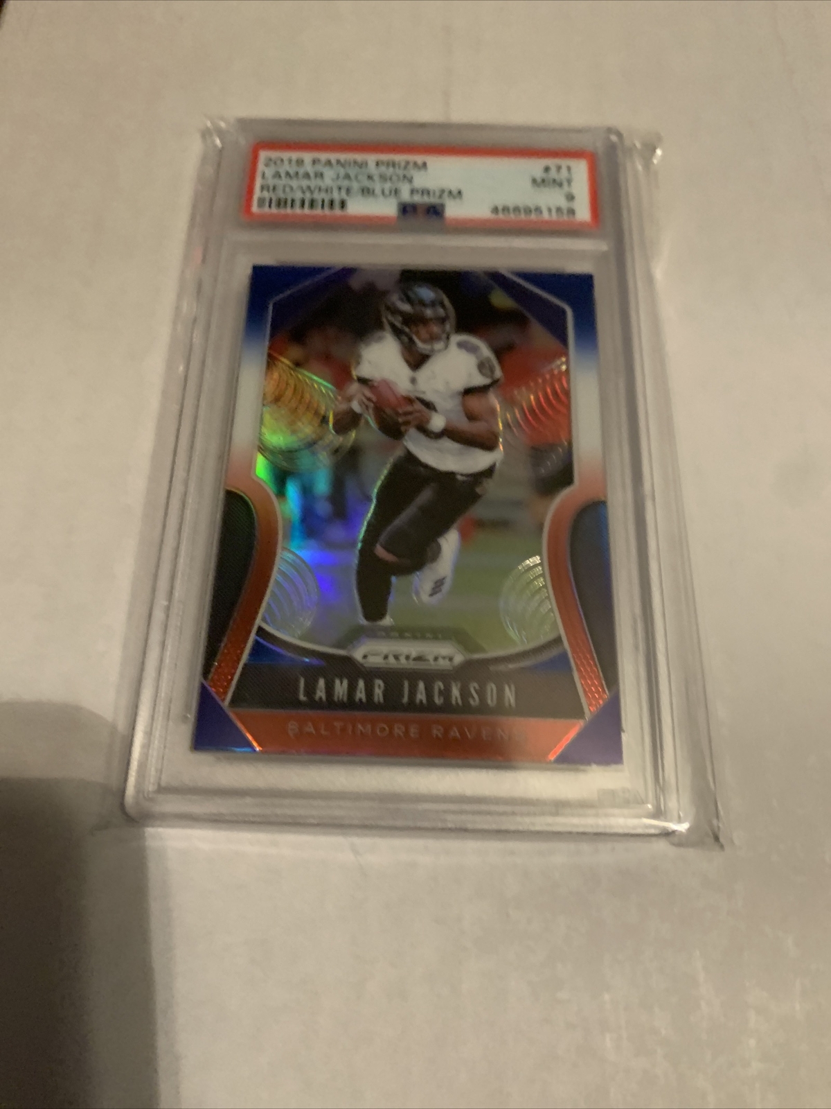 Lamar Jackson 2019 Prizm Red White Blue PSA 9
