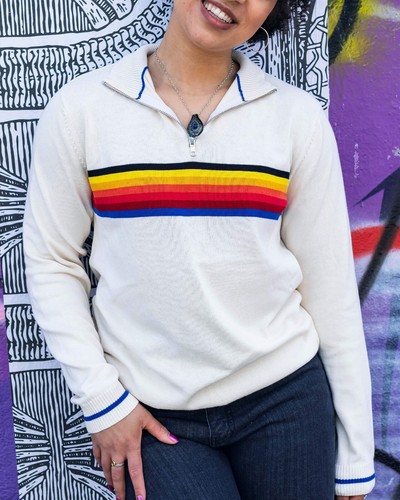 Run & Fly Ecru Retro Pullover mit Reißverschluss am Ausschnitt - Bild 3 von 3