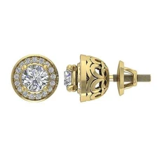 Halo Solitaire Stud Earring VS F 1.30 Ct Lab Grown Round Diamond 14K Yellow Gold