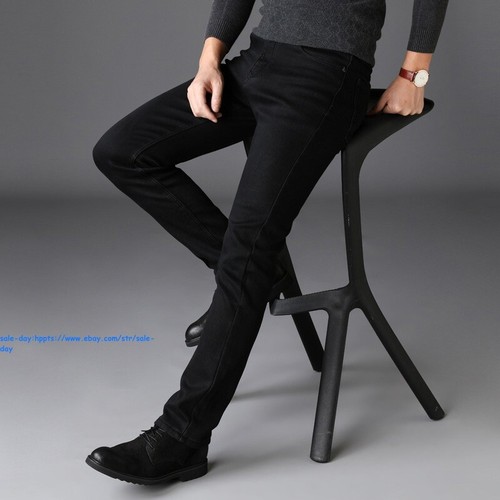 New Men's Black Fashion Stretch Jeans Thick Pants Elastic Trousers Size 28-42 AU - Picture 3 of 15