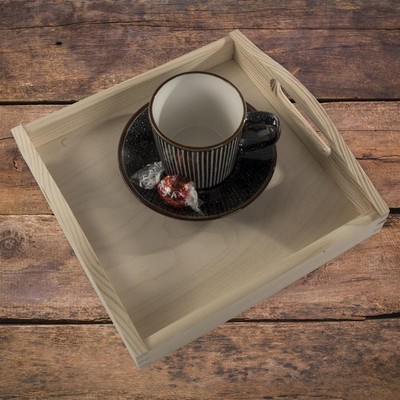 Kleines quadratisches Holz Tablett unbemalt 24x24 cm Kerze Frühstück Tee Kaffee Snack Teller