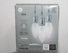 GE Pearl 60w LED 5.5w Filament Bulbs BC Candelabra Base Daylight Dimmable 3-Pack