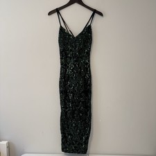 Windsor Sequin Dress Women's Large Green Black Criss Cross Back Straps Stretch