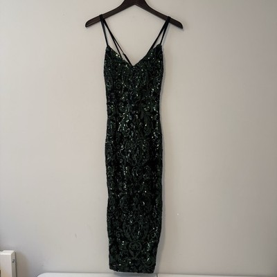 Windsor Sequin Dress Women's Large Green Black Criss Cross Back Straps  Stretch | eBay