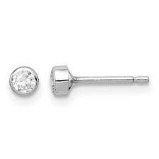 Real 14k White Gold Polished 3.5mm Madi K 3mm CZ Bezel Post Earrings
