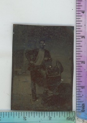 Man with Hand on Hip Leaning Tintype Ferrotype
